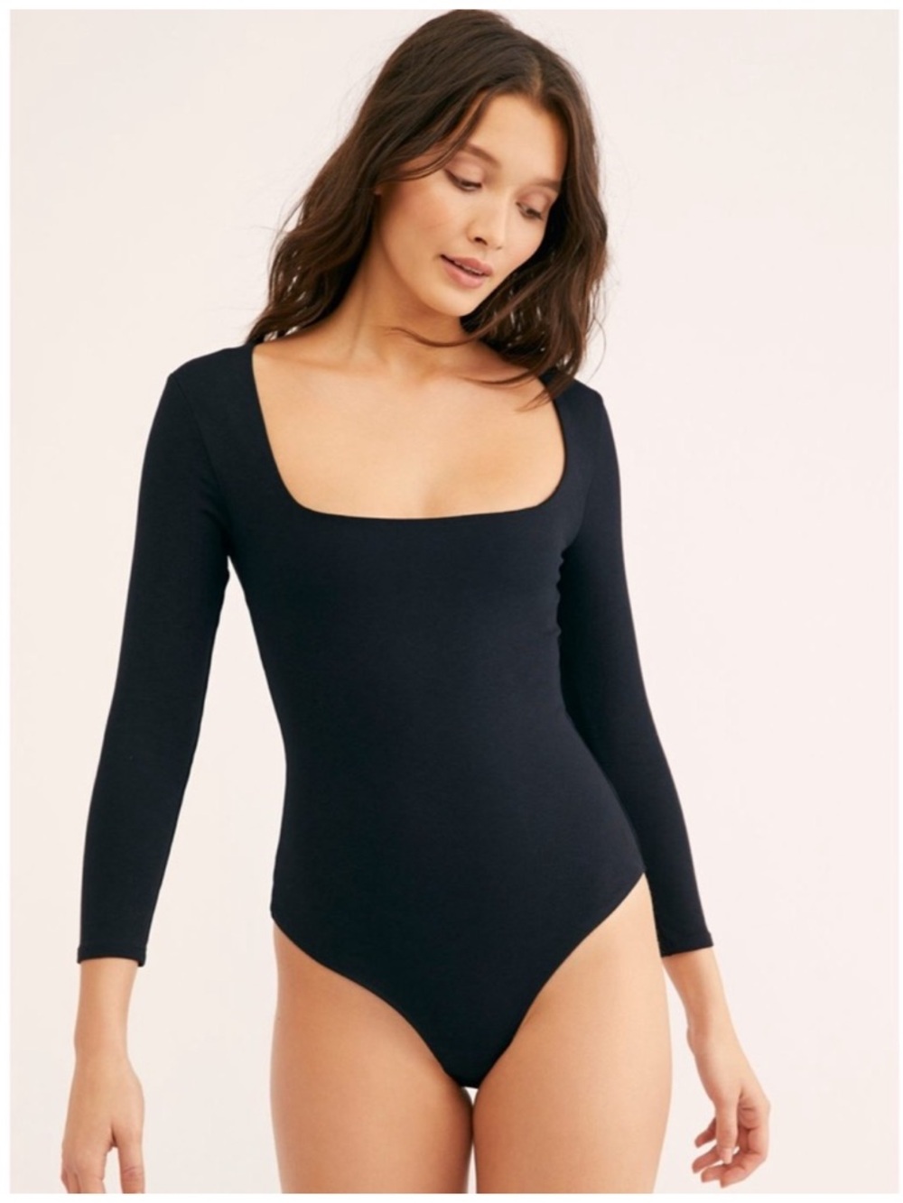 Free People Intimately Black Square Neck Long Sleeve Bodysuit Small - Picture 2 of 11